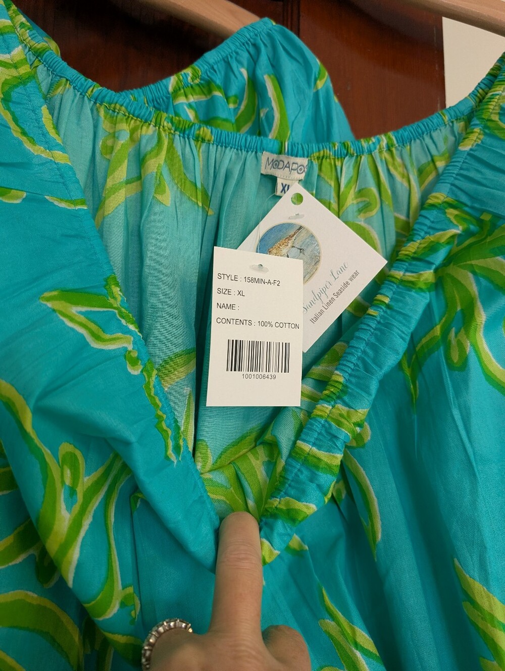 Moda Turquoise and Lime Green Floral Off-Shoulder Tunic - Picture 3 of 4